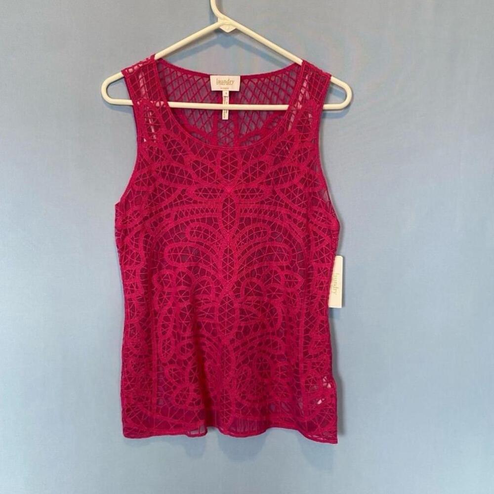 NWT Laundry by Shelli Segal Pink Lace Tunic Tank Top Size S Rose Violet